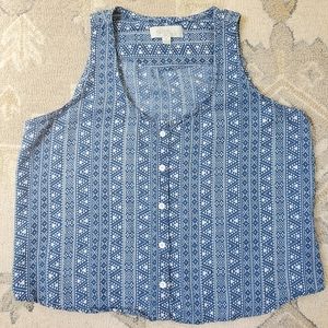 Olive & Oak sleevless botton down top, Medium